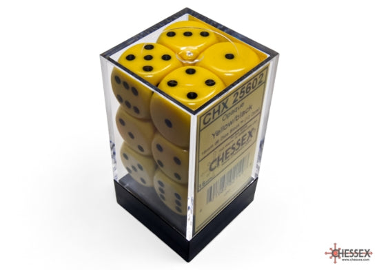 Chessex 16mm Opaque Yellow and Black Plastic Polyhedral Dice Set Dice Includes 12 Dice