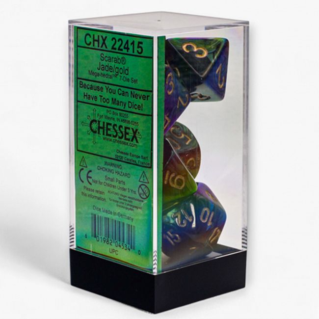 Chessex Dice: Scarab Mega-hedral - Jade/Gold (7ct)