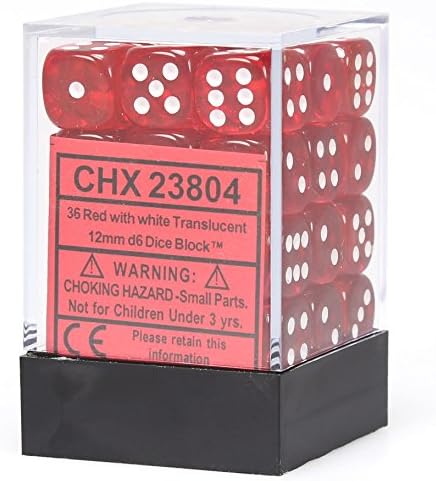 Chessex 12mm Translucent Red and White Plastic Polyhedral Dice Set Includes 36 Dice