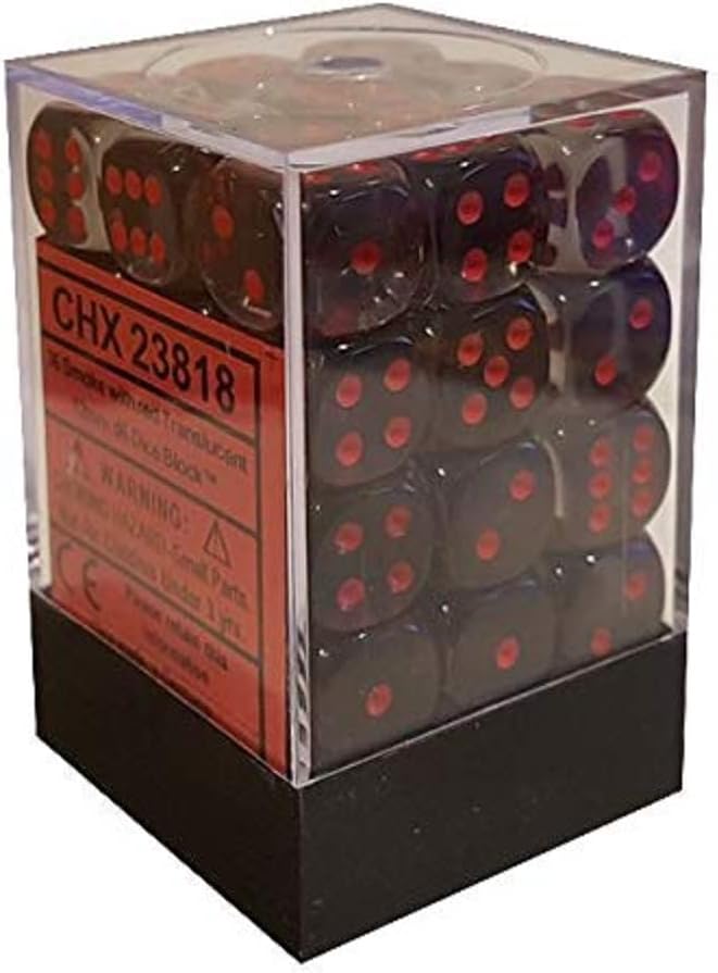 Chessex 12mm Translucent Smoke and Red Plastic Polyhedral Dice Set Includes 36 Dice