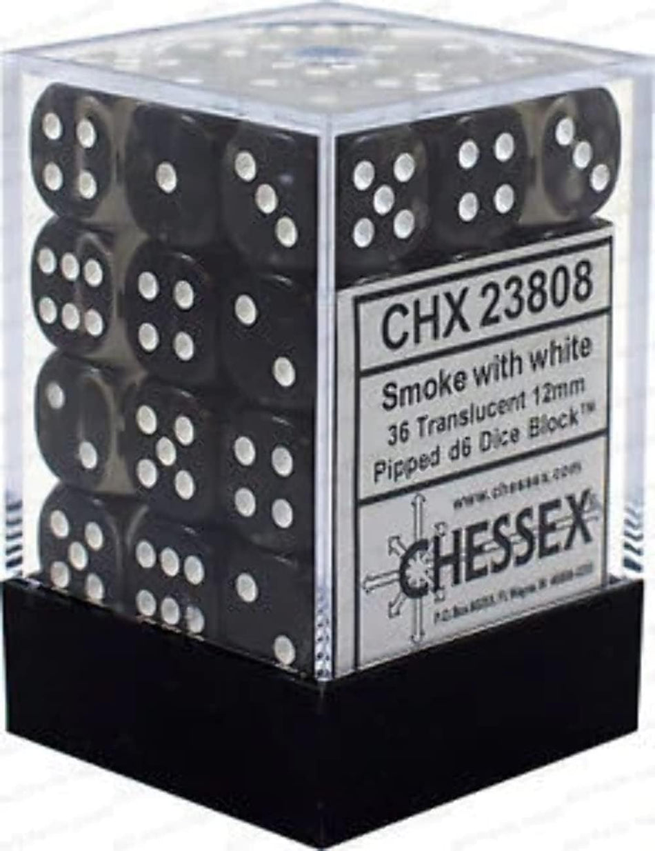 Chessex 12mm Translucent Smoke and White Plastic Polyhedral Dice Set Dice Includes 36 Dice