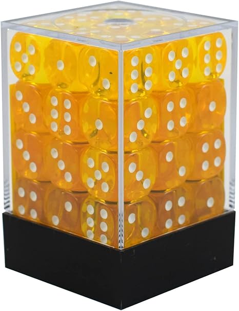 Chessex 12mm Translucent Yellow and White Plastic Polyhedral Dice Set includes 36 Dice