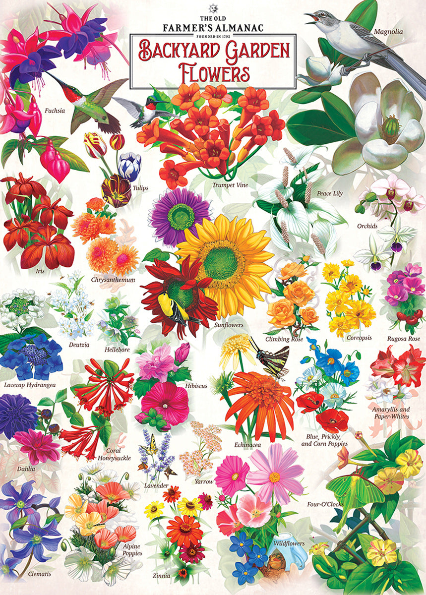 Master Pieces: The Old Farmer's Almanac- Backyard Garden Flowers: 1000 Piece Vertical Puzzle