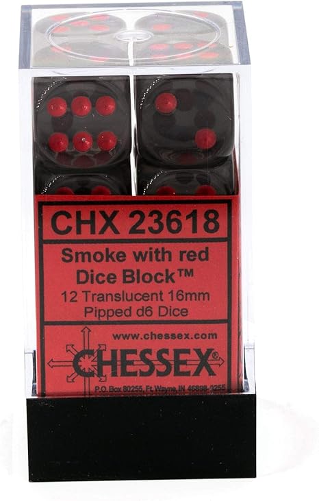 Chessex 16mm Translucent Smoke and Red Plastic Polyhedral Dice Set Includes 12 Dice