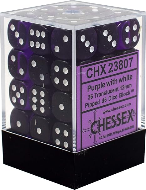 Chessex Dice-Translucent: D6 Set of 36 Purple/White 12mm