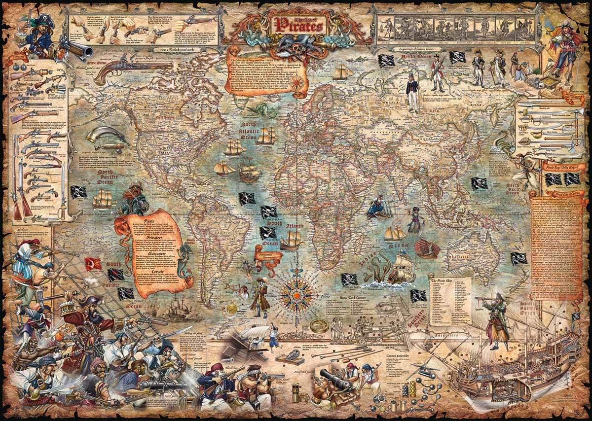 ジグソーパズル HEYE PAZZLE(2000piece) Map Art 29845 2000 Piece Jigsaw Puzzle - Map Art: Pirate World | Heye – Puzzled