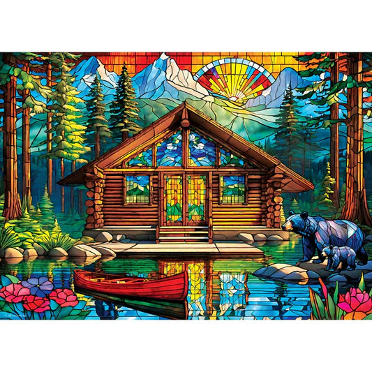 Master Pieces: Stained Glass- Cabin Spectrum: 1000 Piece Puzzle