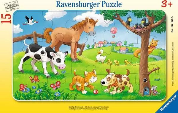 Ravensburger 15-piece children's puzzle with animals on a grassy field.