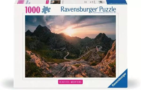 Ravensburger 1000-piece jigsaw puzzle box with beautiful mountain landscape design.