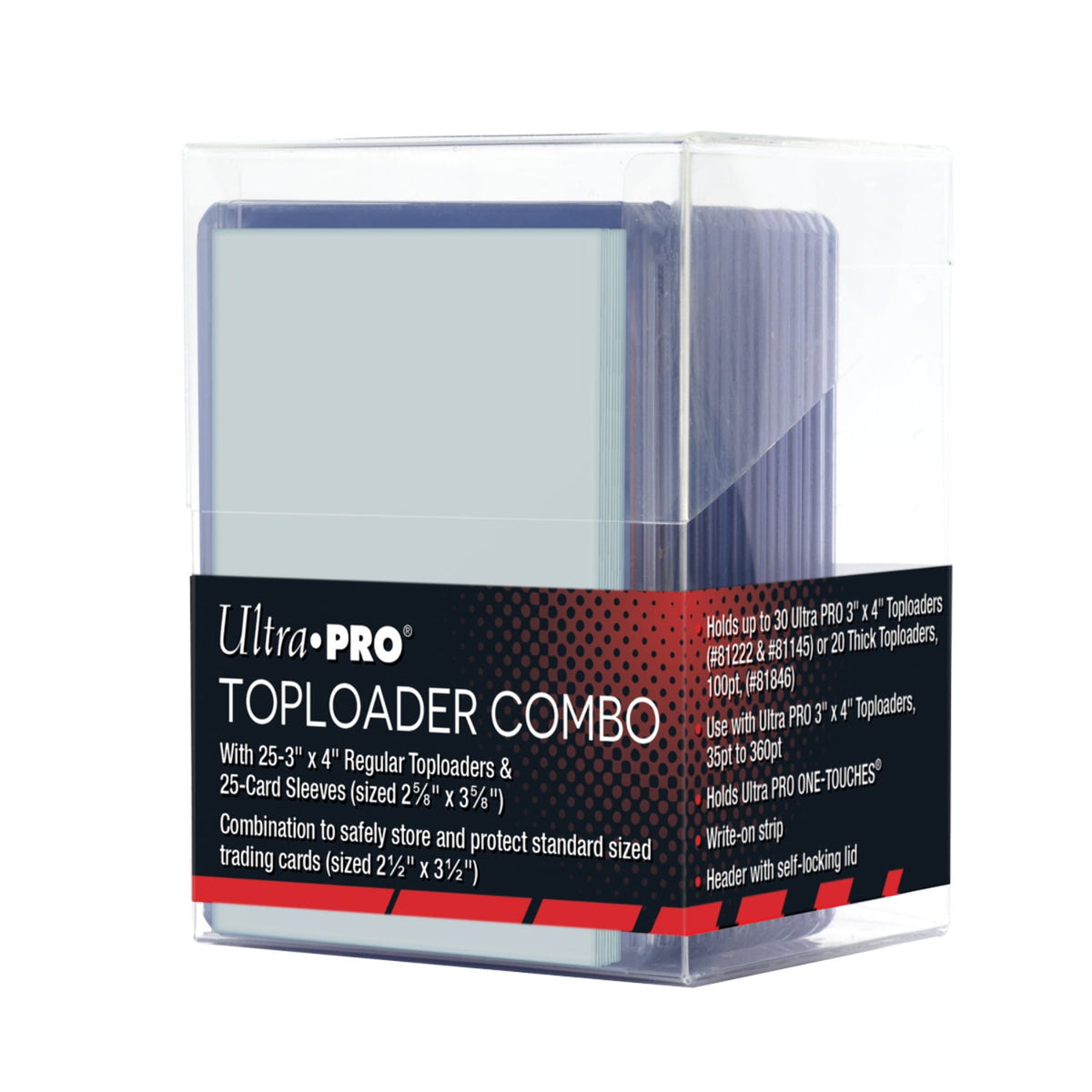 Ultra Pro Toploader Combo packaging with clear top loader and card sleeves on a white background