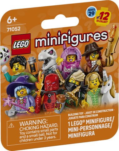LEGO minifigures packaging with various characters on an orange background 71052