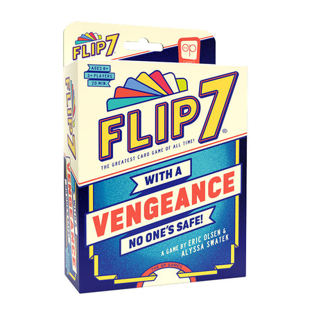 Card game packaging for 'Flip 7 with a Vengeance' by Usaopoly on a white background