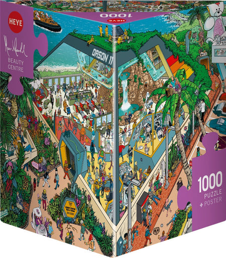 Heye 1000-piece Jigsaw puzzle with colorful illustration of a shopping center titled Beauty Centre.