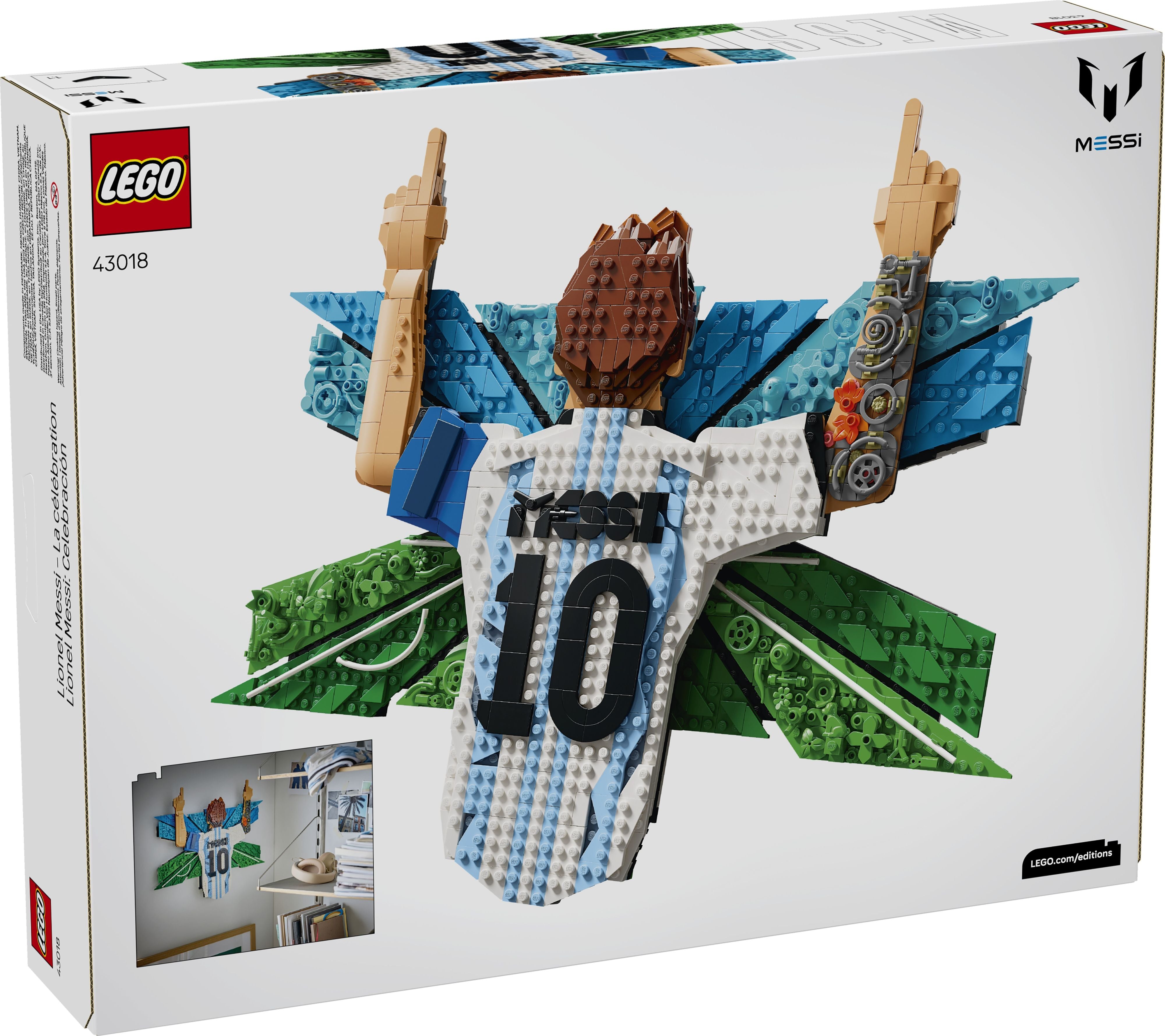 LEGO Messi set packaging with character and sports ball on a white background