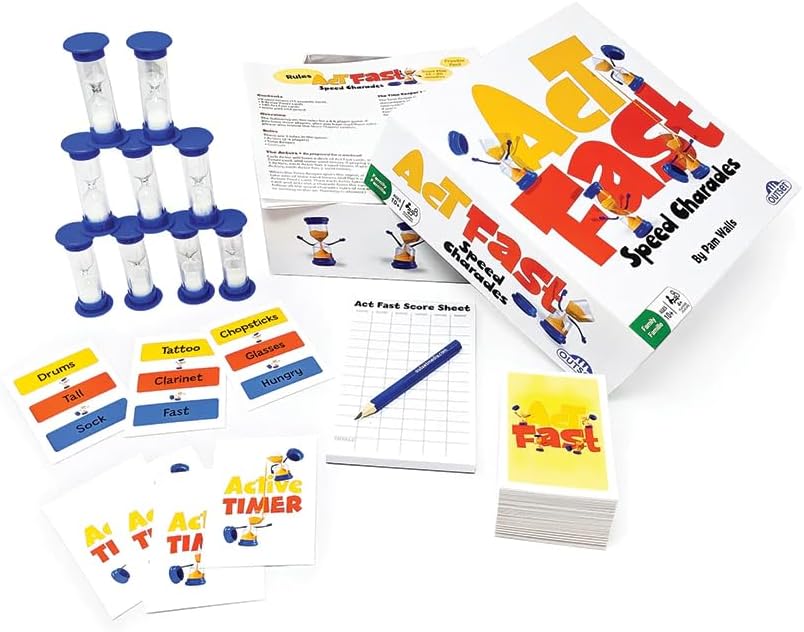 Outset Media Educational game set with cards, timers, and components on a white background