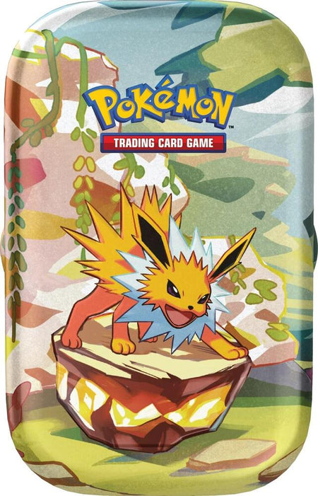 Pokémon trading card game packaging with a character on a colorful background