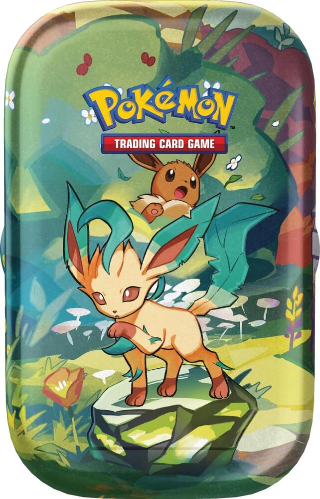 Pokémon Trading Card Game tin with Eevee and Vaporeon on a forest-themed background