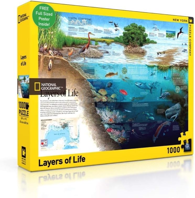 box image of new york puzzle company national geographic layers of life 1000 piece jigsaw puzzle