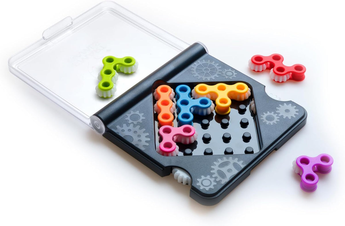 Colorful puzzle game with gears on a white background