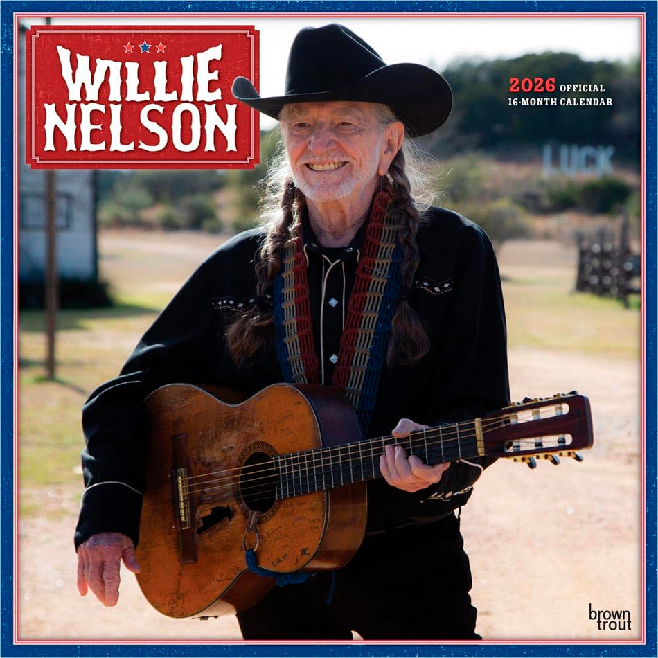 Browntrout: Willie Nelson OFFICIAL: 2026 12 x 24 Inch (Hanging) Monthly Square Wall Calendar