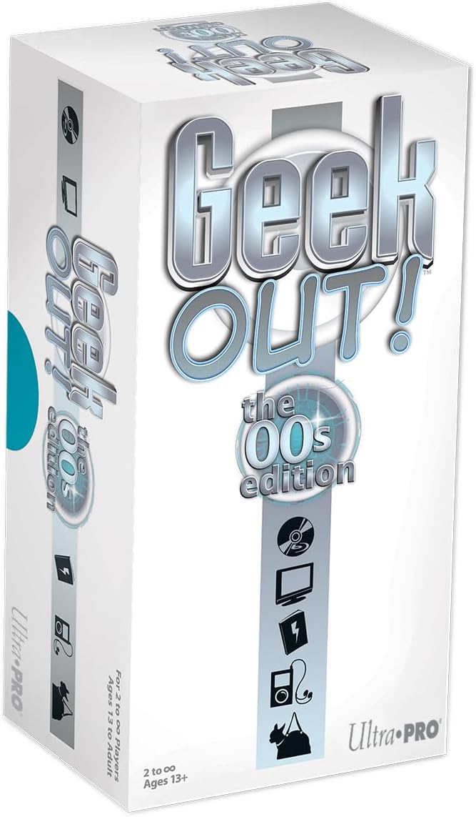 Board game box titled 'Geek Out! The 00s Edition' by Ultra Pro on a white background
