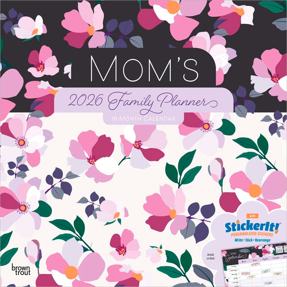 Browntrout: Mom's Family Planner: 2026 12 x 24 Inch (Hanging) Monthly Square Wall Calendar | Matte Paper and Sticker Sheet