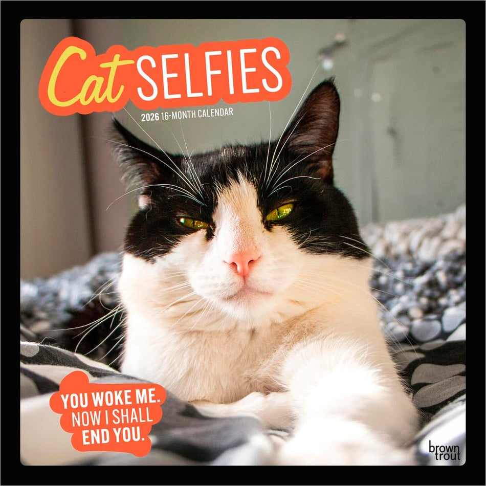 Browntrout: Cat Selfies: 2026 12 x 24 Inch (Hanging) Monthly Square Wall Calendar | Plastic-Free