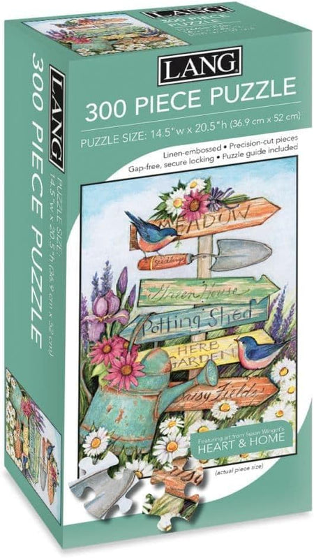Box of a 300-piece puzzle with colorful design and 'LANG' branding.