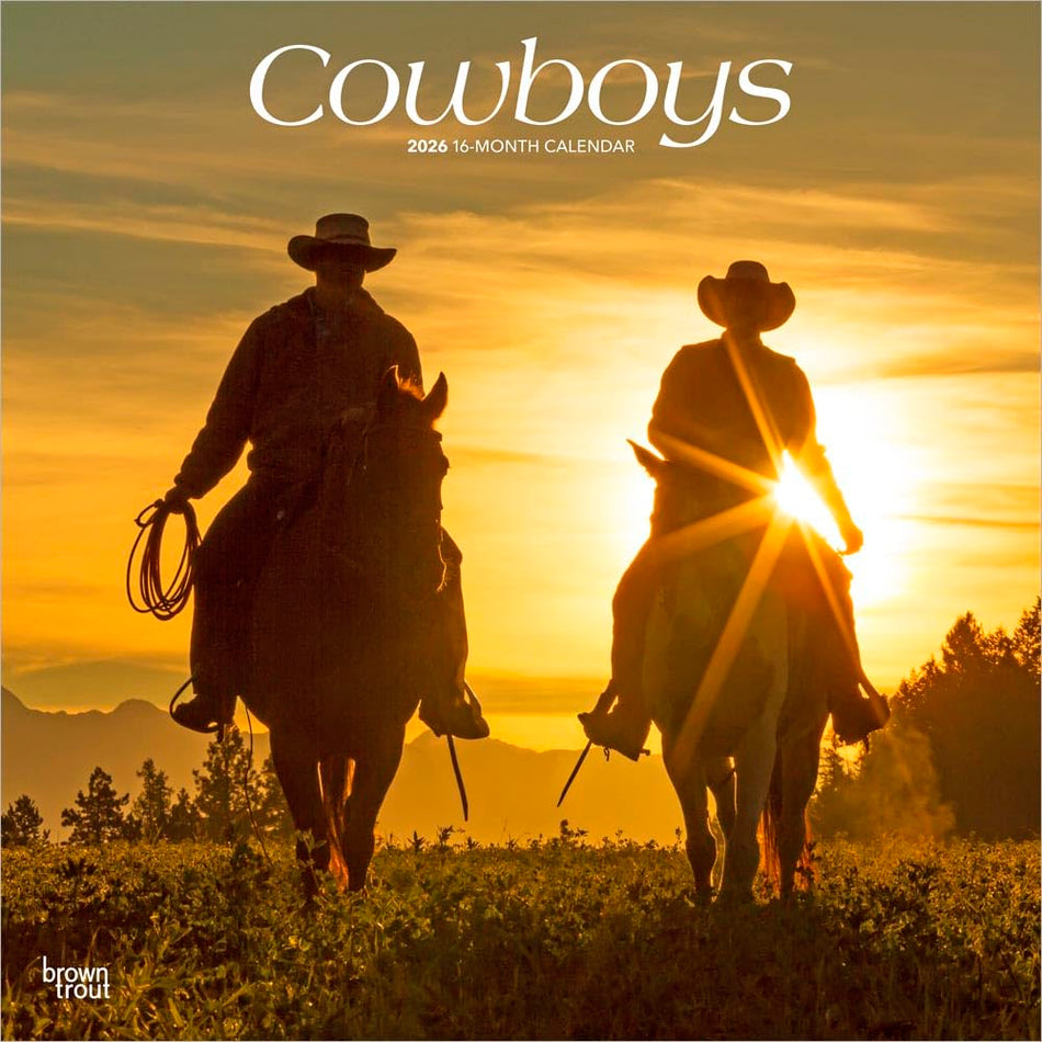 Browntrout: Cowboys: 2026 12 x 24 Inch (Hanging) Monthly Square Wall Calendar | Plastic-Free
