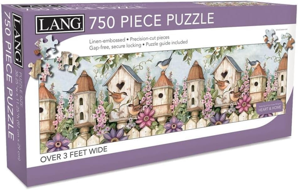 750 Piece Panoramic Jigsaw Puzzle - Birdhouse Garden | Lang