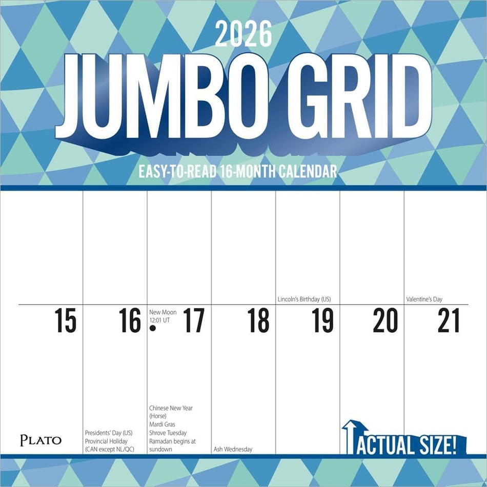 Browntrout: Jumbo Grid Large Print: 2026 12 x 24 Inch (Hanging) Monthly Square Wall Calendar | Matte Paper and Foil Stamped Cover | Plato | Easy to See Large Font