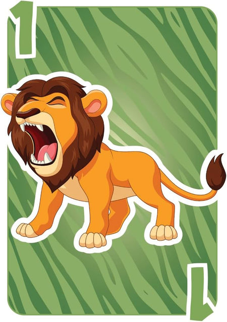 Cartoon lion on a green striped background