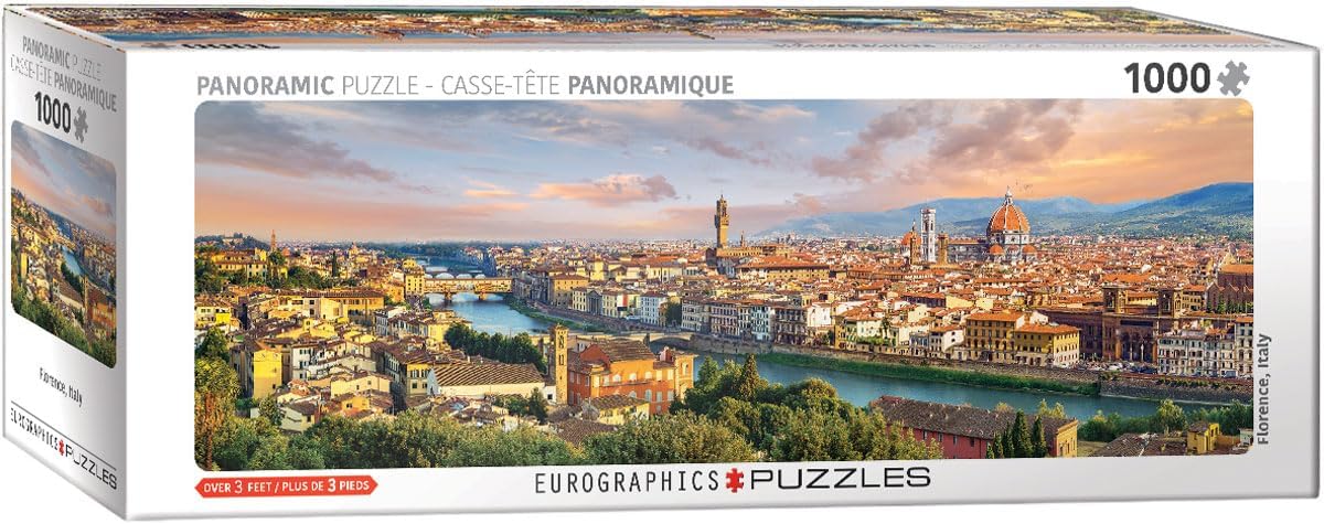 Panoramic 1000-piece jigsaw puzzle box with a florence italy cityscape view and EuroGraphics branding.