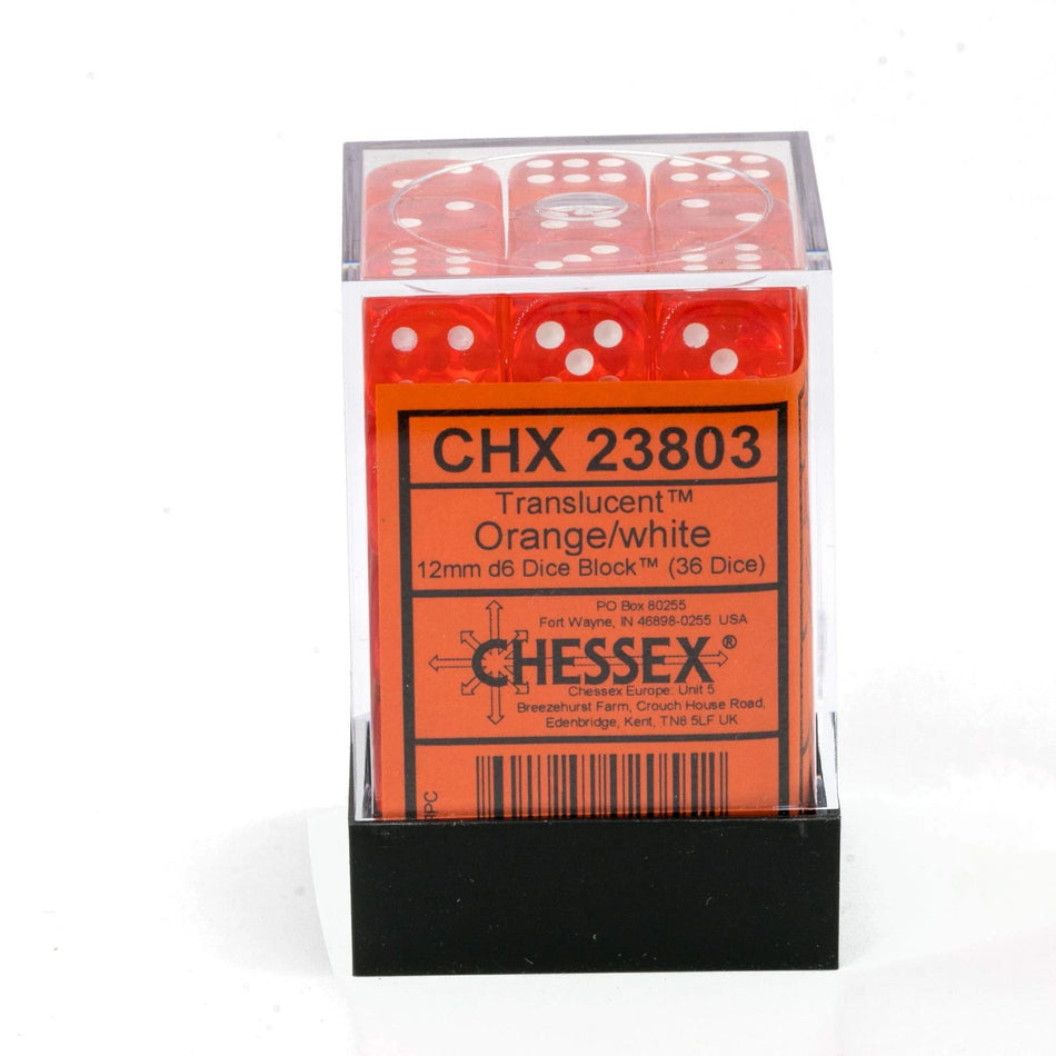 Chessex 12mm Translucent Orange and White Dice Set Includes 36 Dice D6