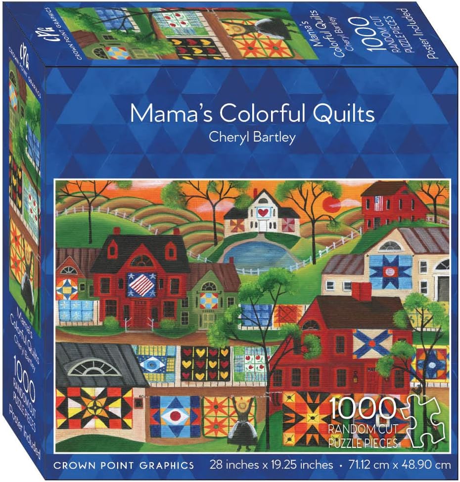 box image of 1000 piece jigsaw puzzle mama's colorful quilts