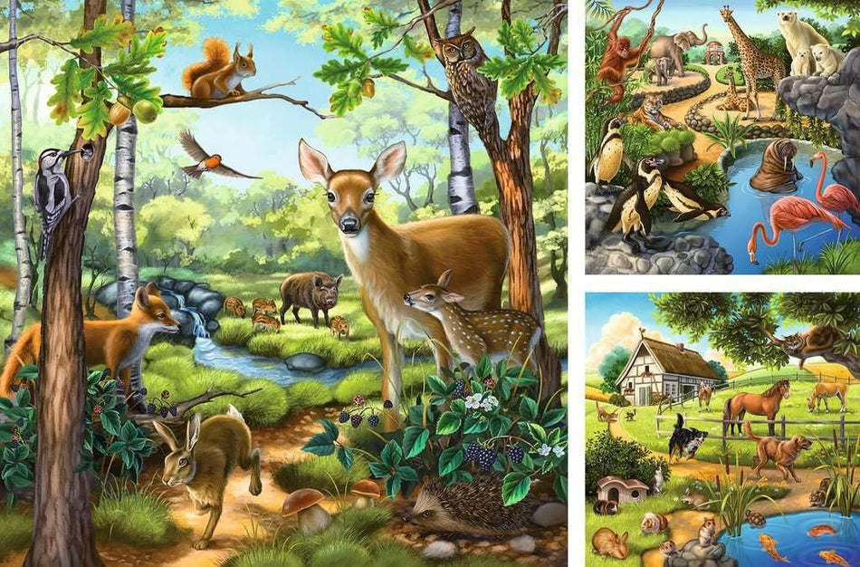 Ravensburger: Animals of The Forest, Zoo & Farm: 3x49 Piece Puzzle