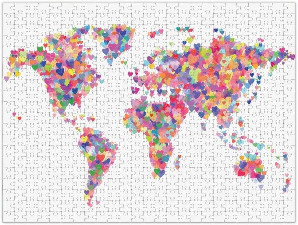 500 piece Puzzle image of the world made up of colorful hearts