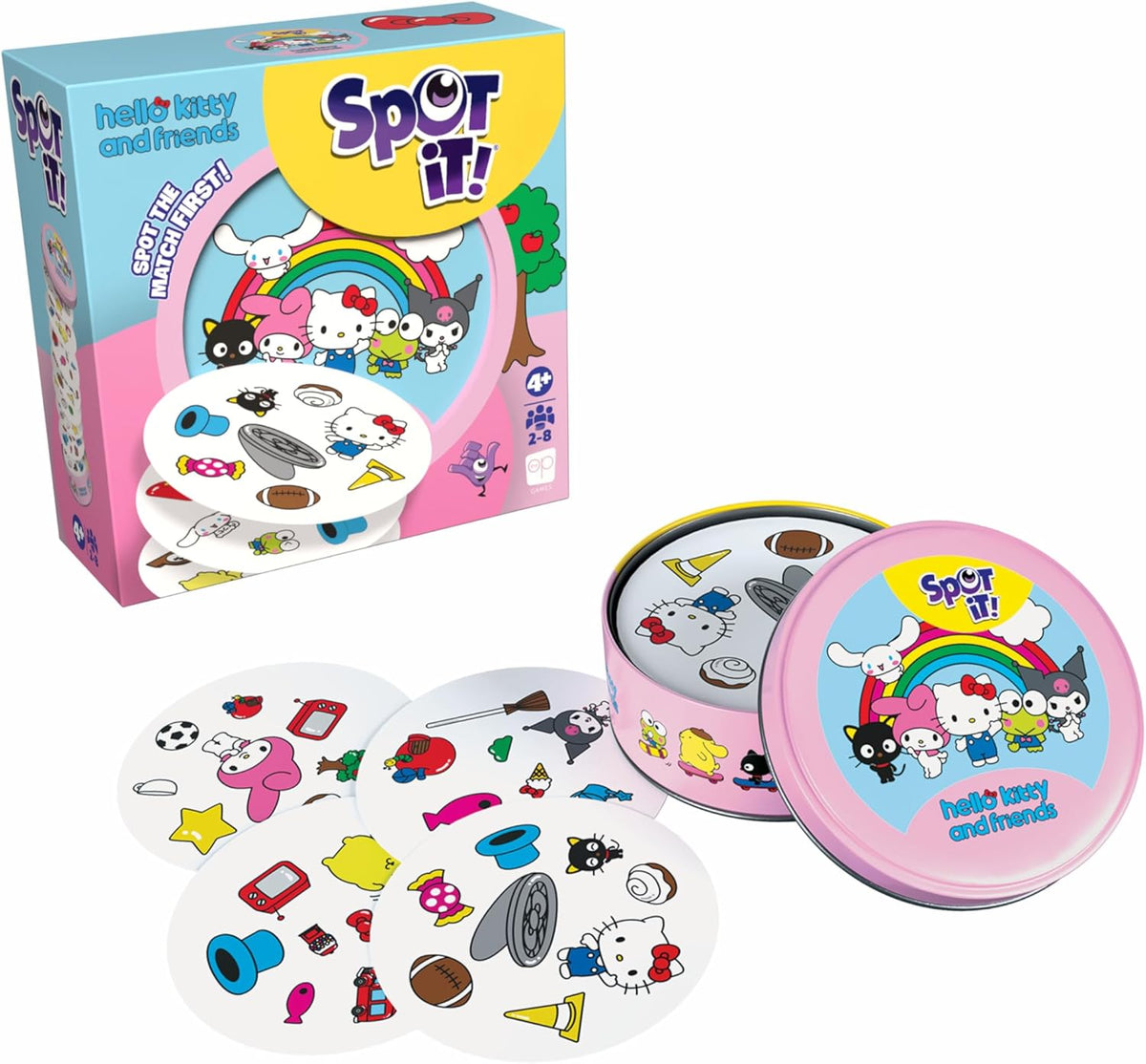 Spot It! game set with Hello Kitty and friends packaging on a white background