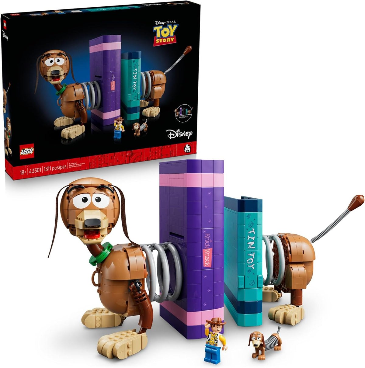 LEGO Toy Story 43301 set with slinky dog, books and minifigures including woody.