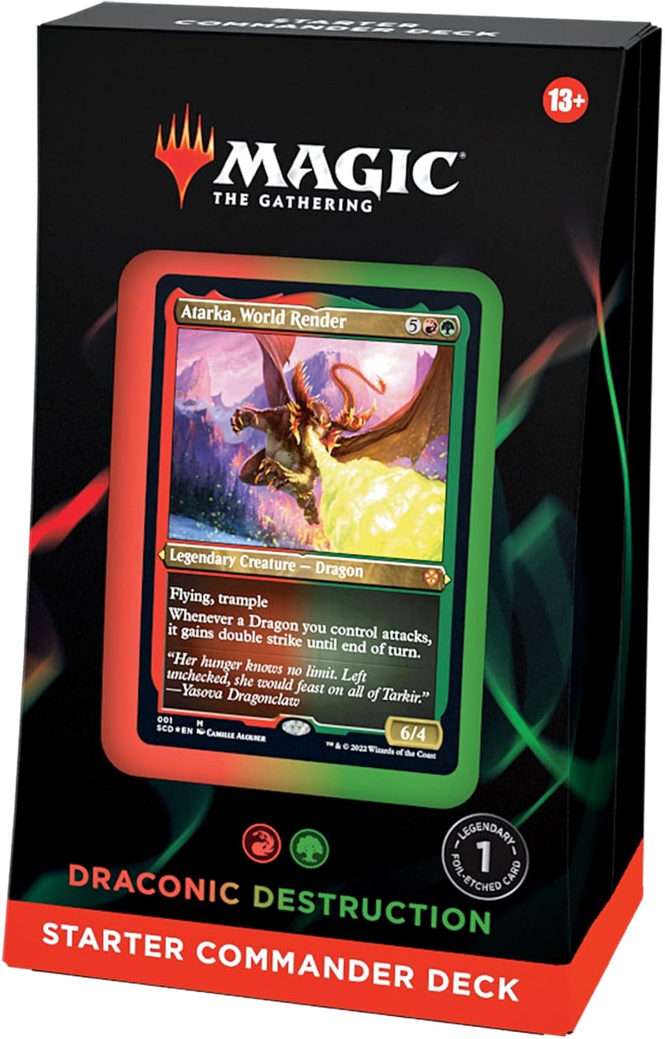 Magic: The Gathering Draconic Destruction starter commander deck packaging with card displayed.