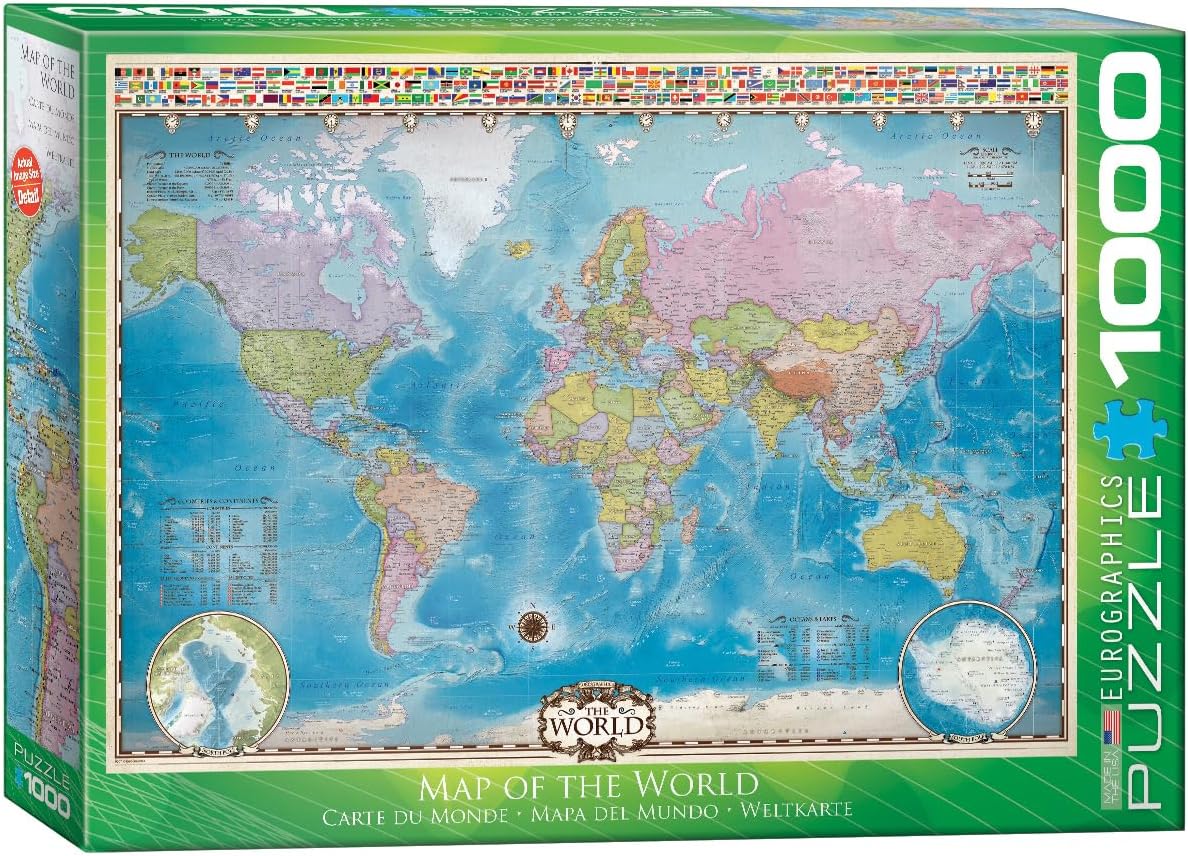 Eurographics World map 1000-piece jigsaw puzzle box with colorful world map design