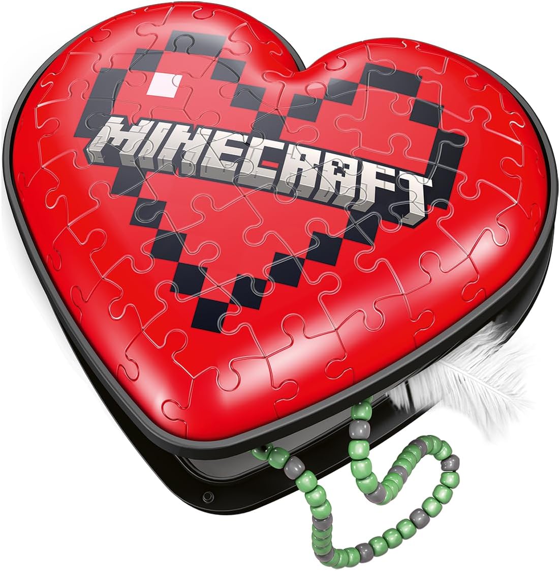 ravensburger Minecraft 3D red and black heart-shaped puzzle.