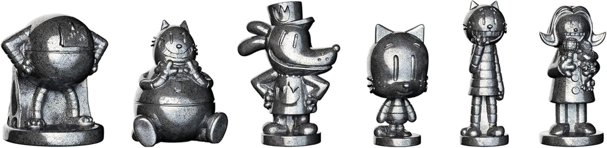 usaopoly monopoly movers dog man Set of six metallic figurines with unique designs on a white background