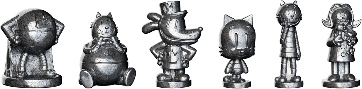 usaopoly monopoly movers dog man Set of six metallic figurines with unique designs on a white background