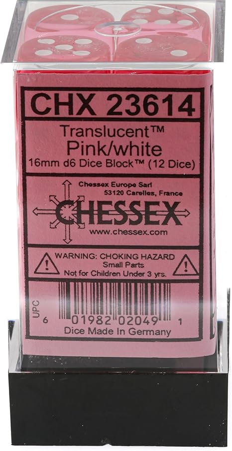 Chessex 16mm Polyhedral Translucent 12-Die Set Pink/White Dice