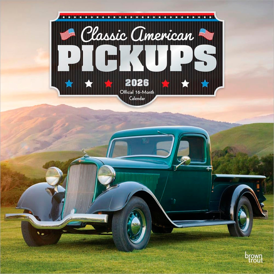 Browntrout: Classic American Pickups OFFICIAL | 2026 12 x 24 Inch (Hanging) Monthly Square Wall Calendar | Foil Stamped Cover | Plastic-Free