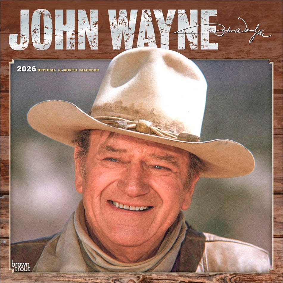 Browntrout: John Wayne OFFICIAL: 2026 12 x 24 Inch (Hanging) Monthly Square Wall Calendar | Foil Stamped Cover