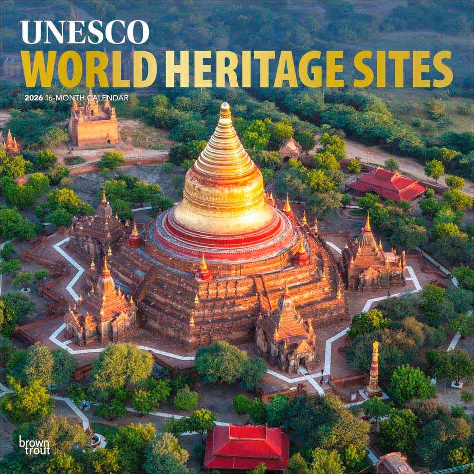 Browntrout: UNESCO World Heritage Sites: 2026 12 x 24 Inch (Hanging) Monthly Square Wall Calendar | Foil Stamped Cover