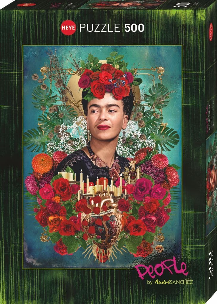 Heye 500-piece Jigsaw puzzle of Frida Kahlo with colorful design.