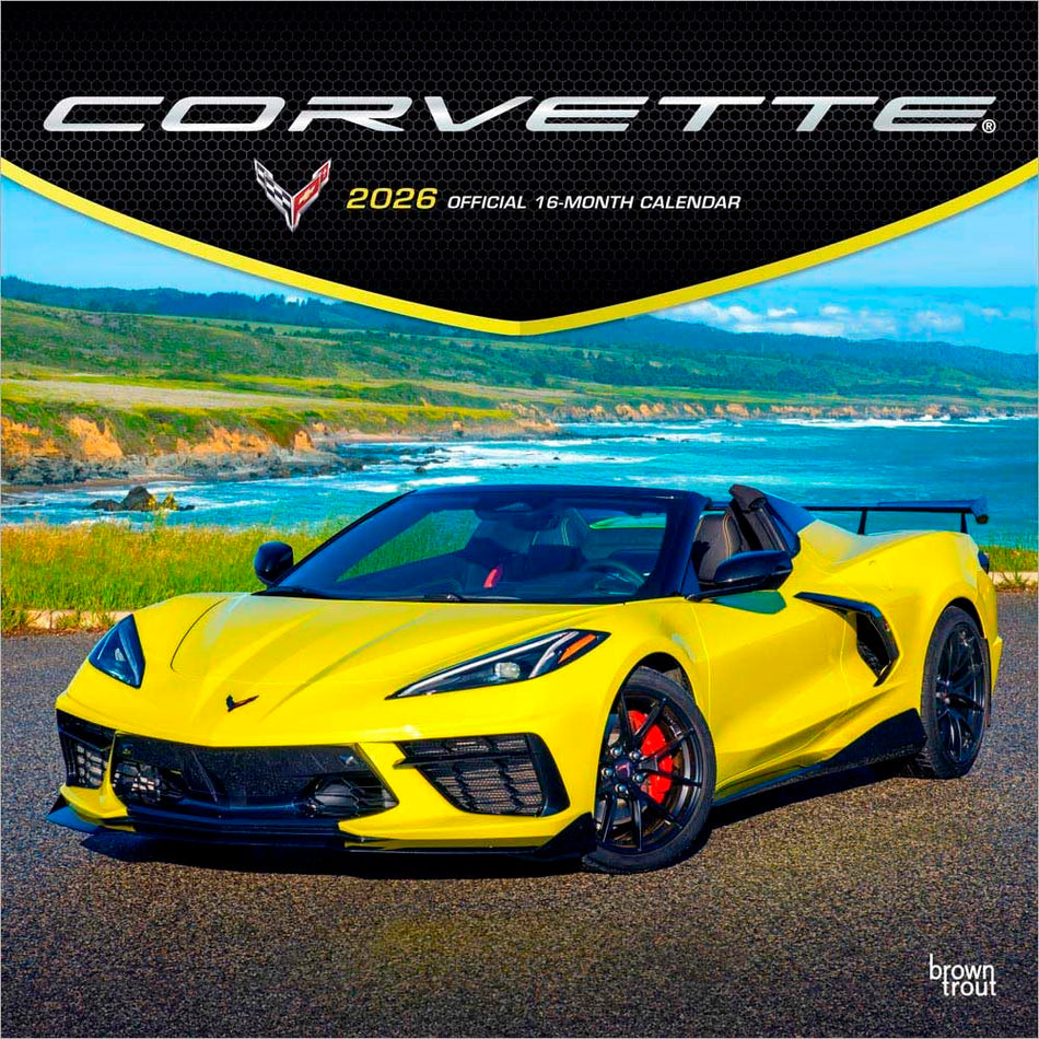 Browntrout: Corvette OFFICIAL: 2026 12 x 24 Inch (Hanging) Monthly Square Wall Calendar | Plastic-Free